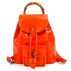 GUCCI Bamboo Backpack Orange Leather/Silvertone